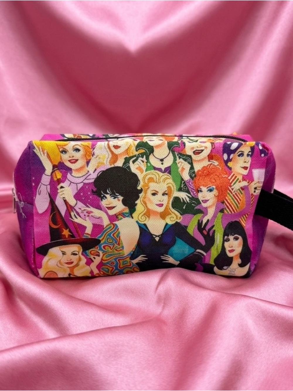 Women’s Pink Illustrated Cosmetic Bag - Designer-Style 8”Lx5”Hx3”W